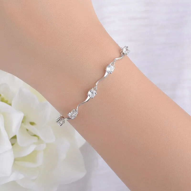 Genuine Round Diamond Bracelet - 925 Sterling Silver