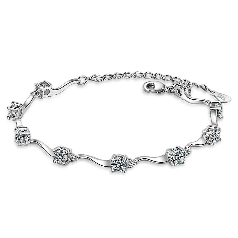 Genuine Round Diamond Bracelet - 925 Sterling Silver