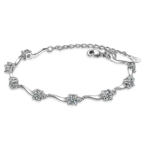 Genuine Round Diamond Bracelet - 925 Sterling Silver