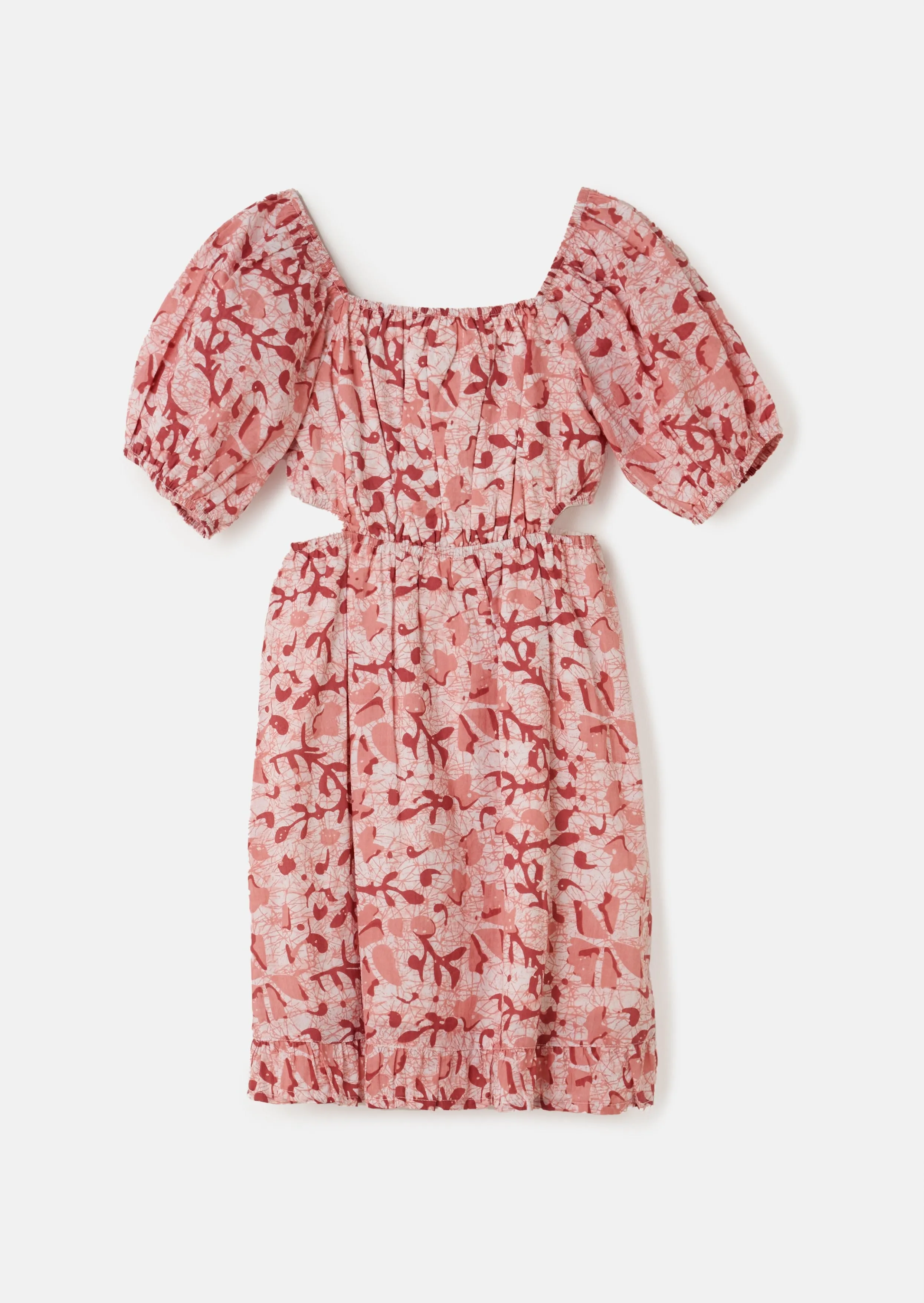 Girls Floral Printed Pink Premium Dress with Puff Sleeves