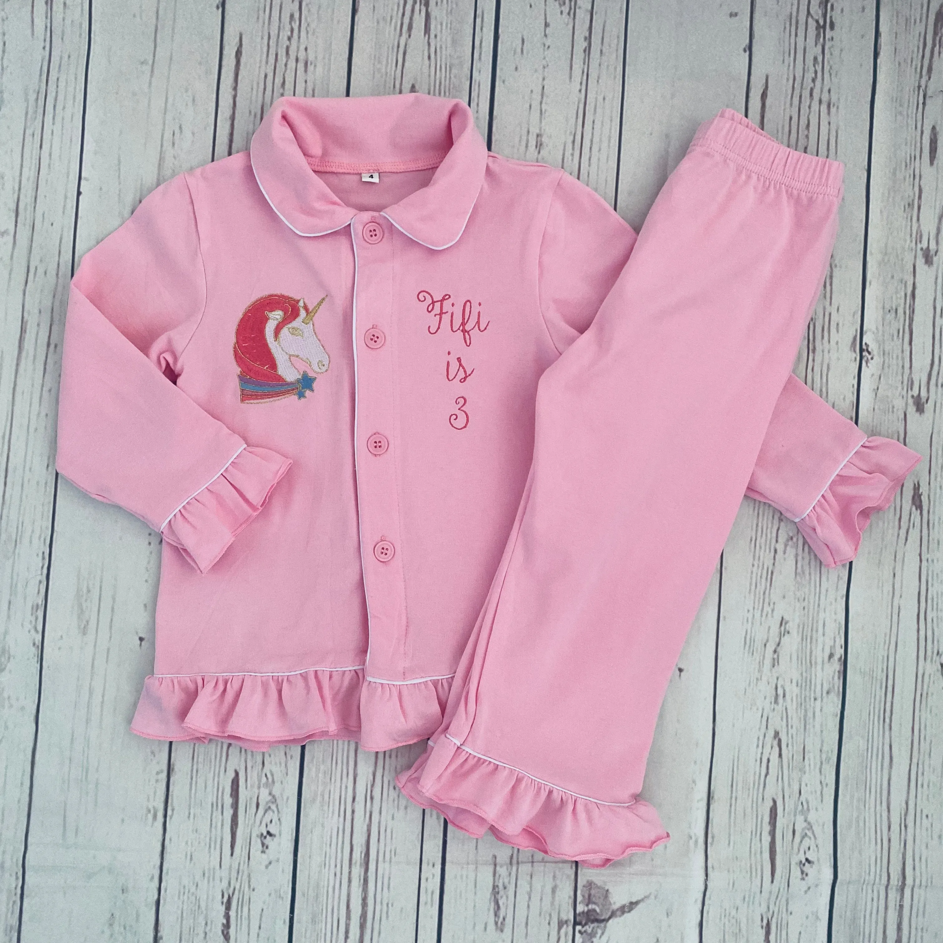 Girls Pink Ruffle Unicorn Pjs