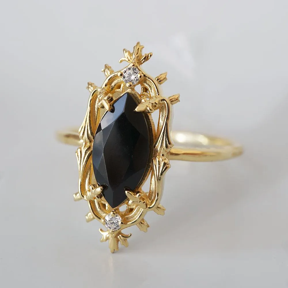 Gothic Marquise Onyx Ring in 14K and 18K Gold