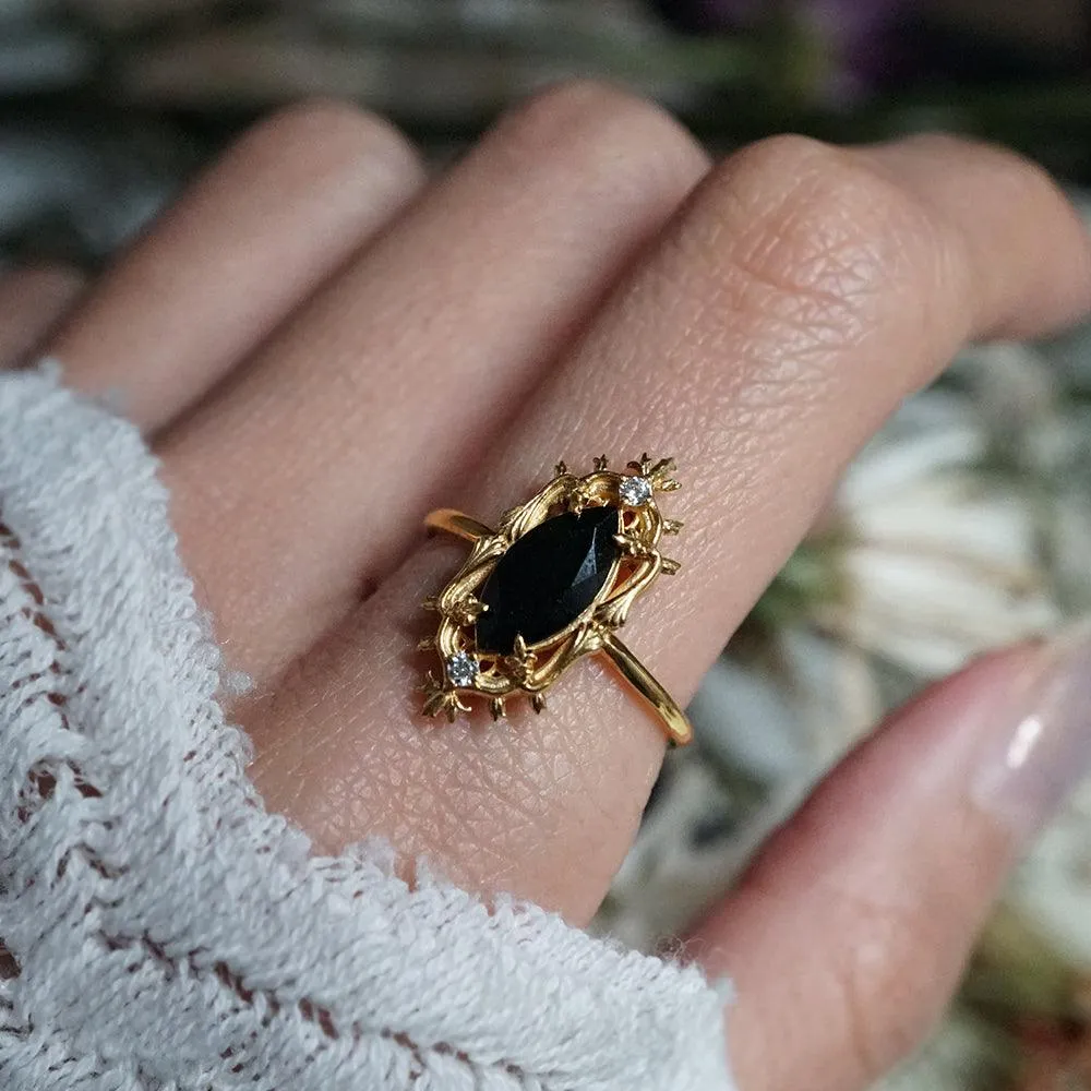 Gothic Marquise Onyx Ring in 14K and 18K Gold