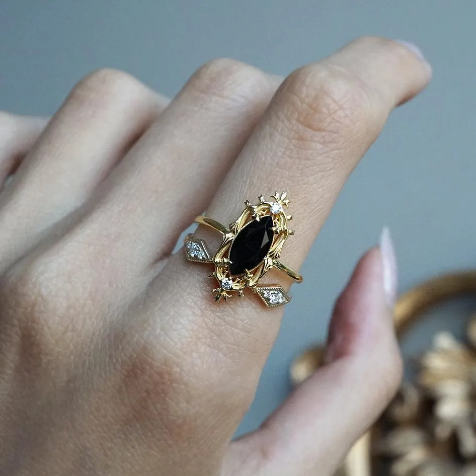 Gothic Marquise Onyx Ring in 14K and 18K Gold