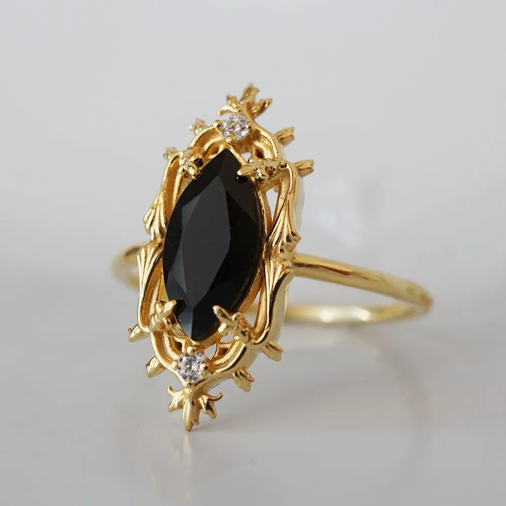 Gothic Marquise Onyx Ring in 14K and 18K Gold