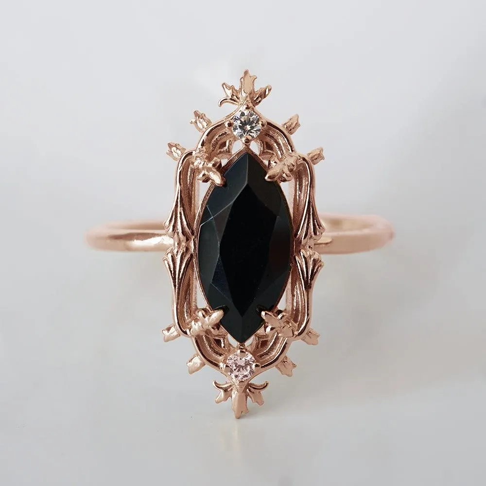 Gothic Marquise Onyx Ring in 14K and 18K Gold