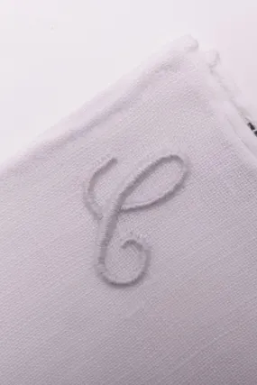 Hand-Embroidered Initial C White Linen Pocket Square