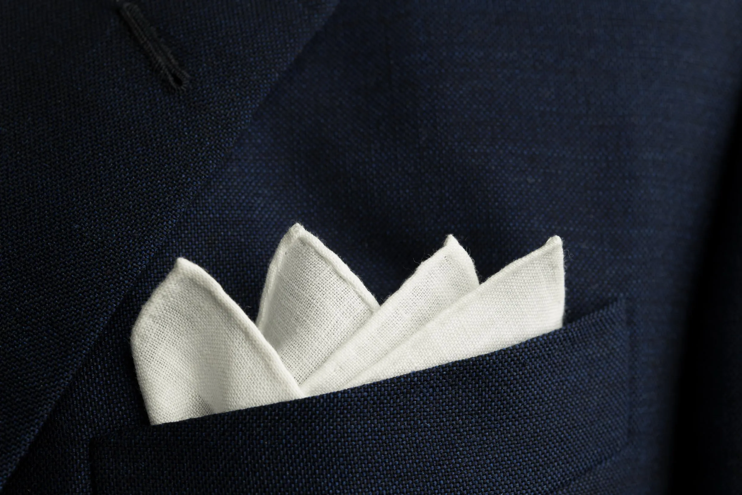 Hand-Embroidered Initial C White Linen Pocket Square