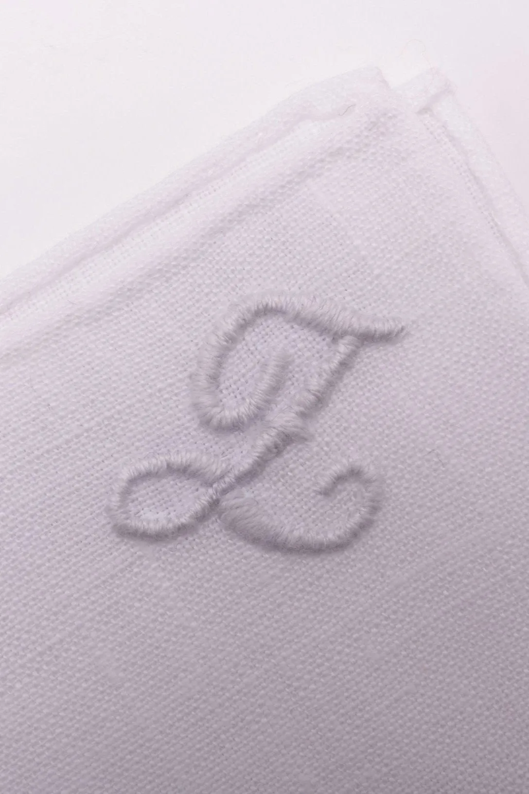 Hand-Embroidered Initial Z White Linen Pocket Square