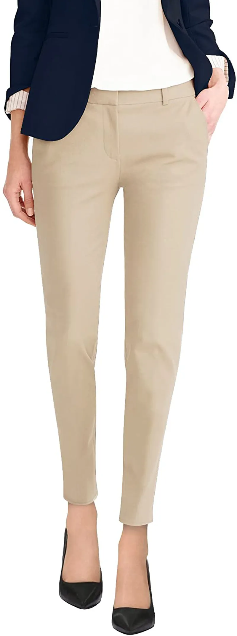 Hybrid & Company Womens Super Comfy Flat Front Stretch Trousers Pants