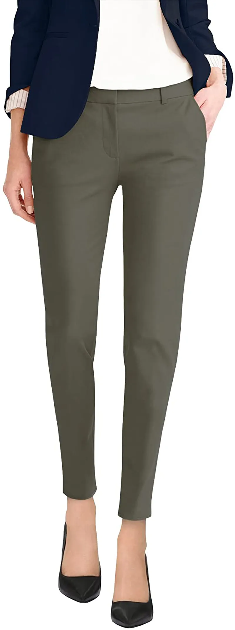 Hybrid & Company Womens Super Comfy Flat Front Stretch Trousers Pants