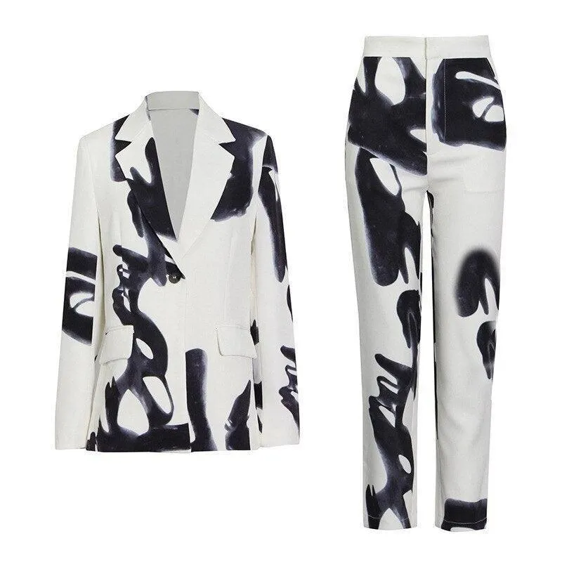 Ink Print Retro Style Pantsuit