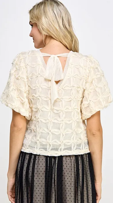 Isadora Textured Puff Sleeve Top in Cream