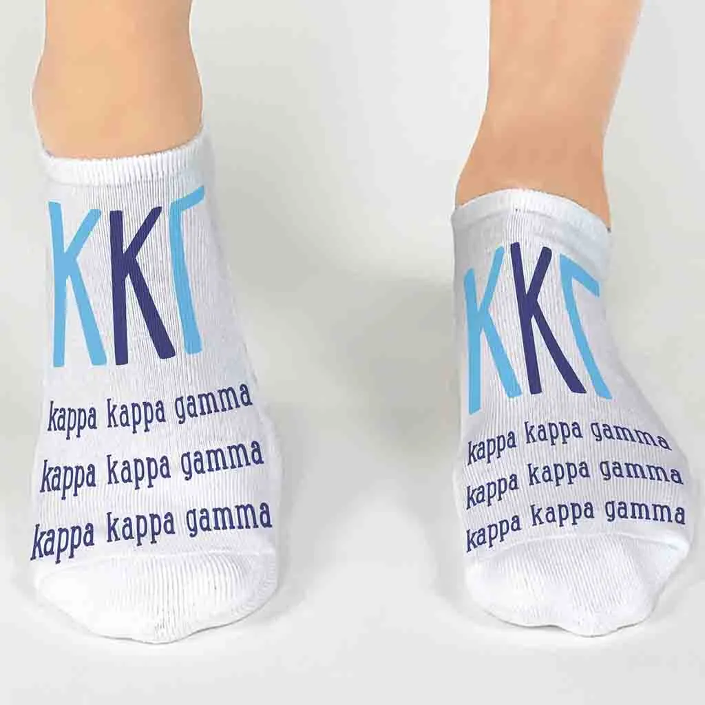 Kappa Kappa Gamma Sorority Socks with Large Greek Letters, Printed on No Show Socks