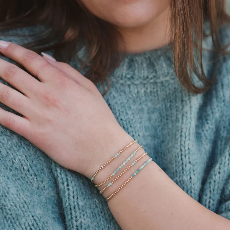 Karen Lazar - 2 mm Yellow Gold Filled Bead Flex Bracelet with Amazonite