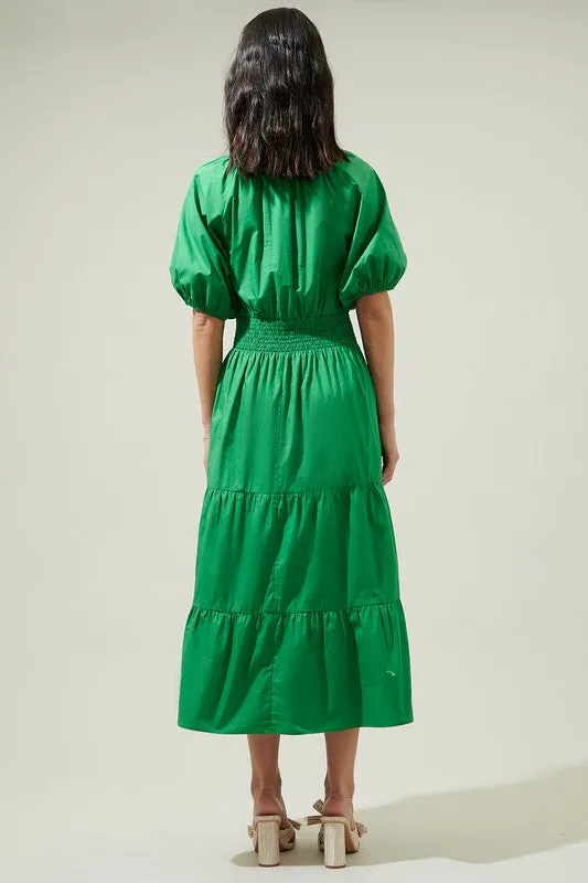 Kelly Green Poplin Midi Dress