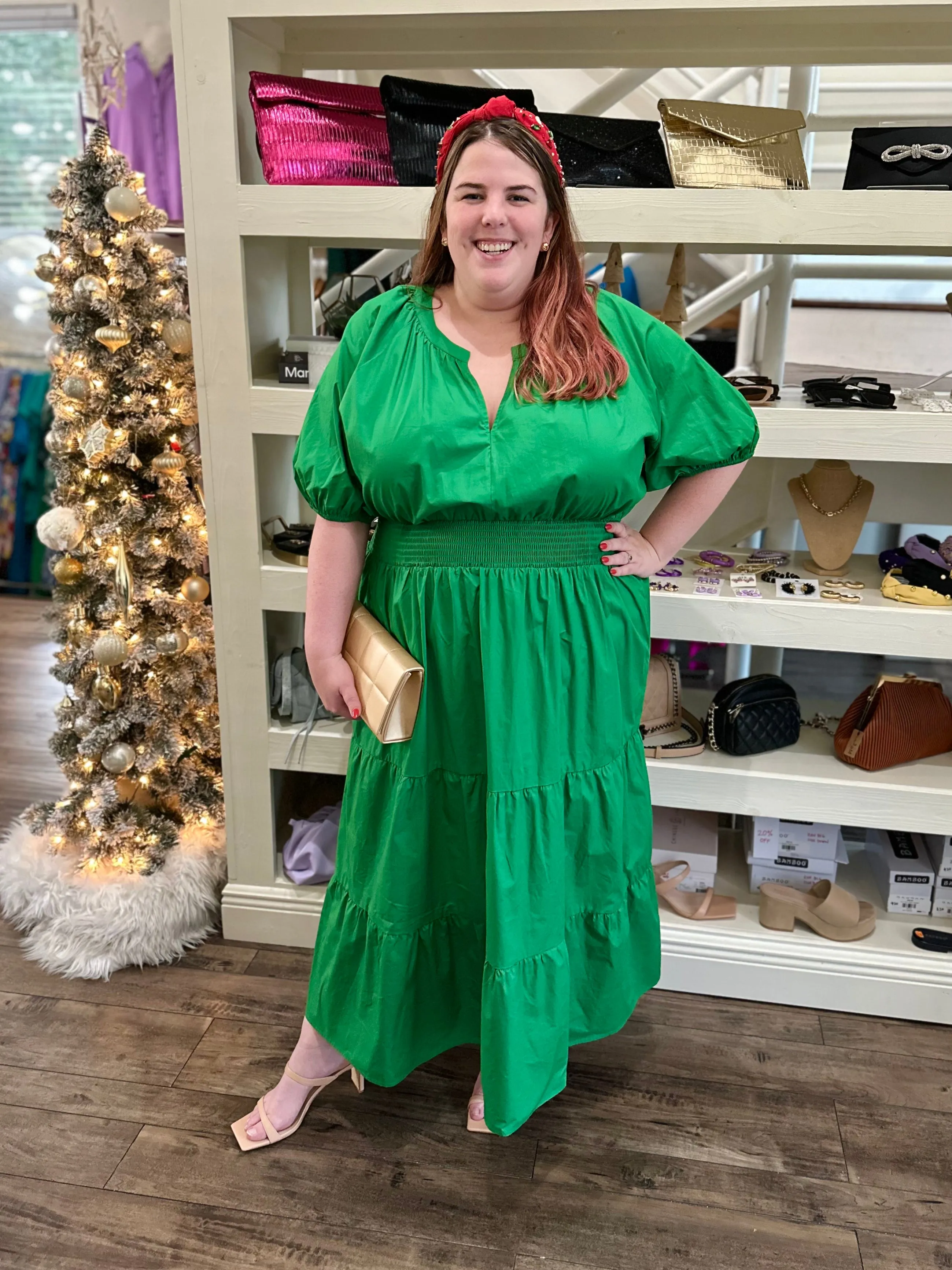 Kelly Green Poplin Midi Dress