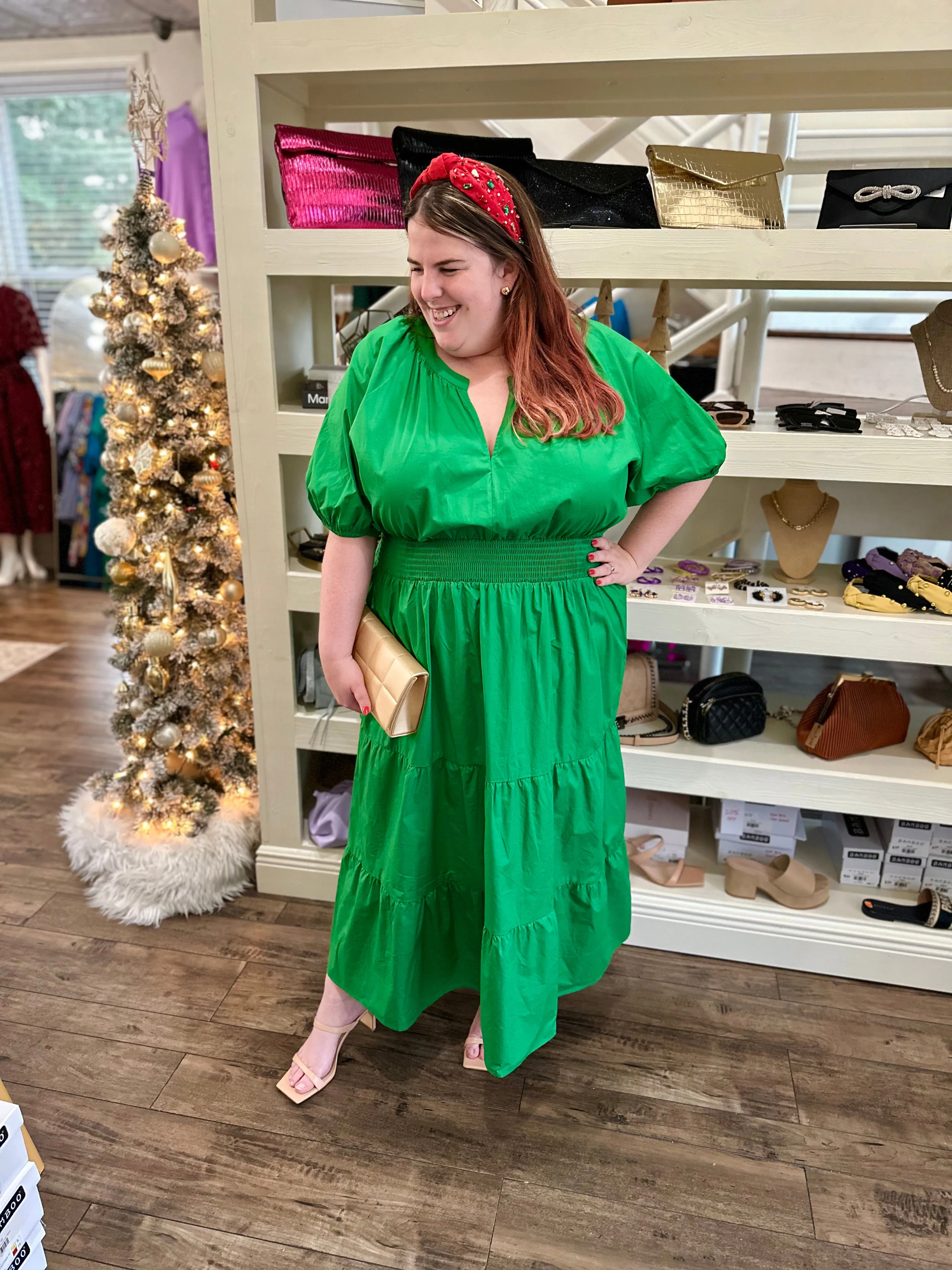 Kelly Green Poplin Midi Dress