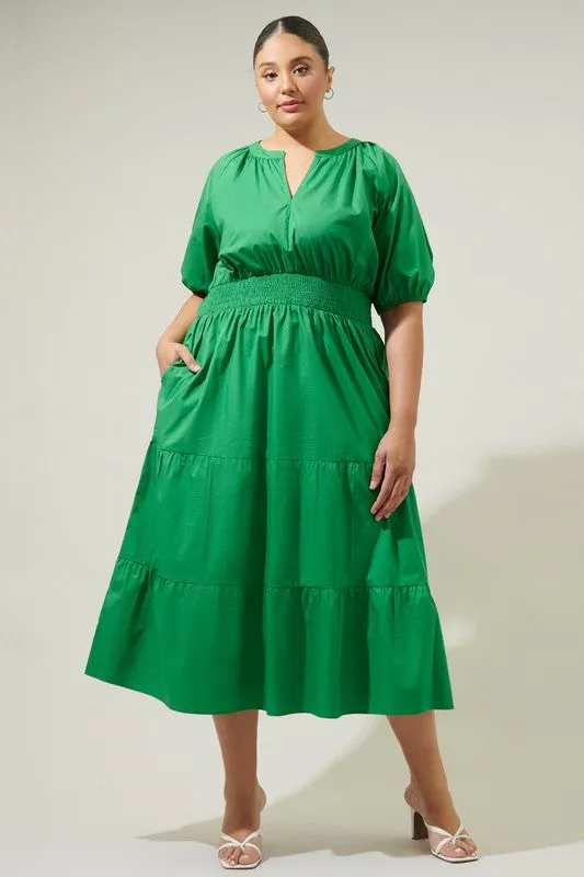 Kelly Green Poplin Midi Dress