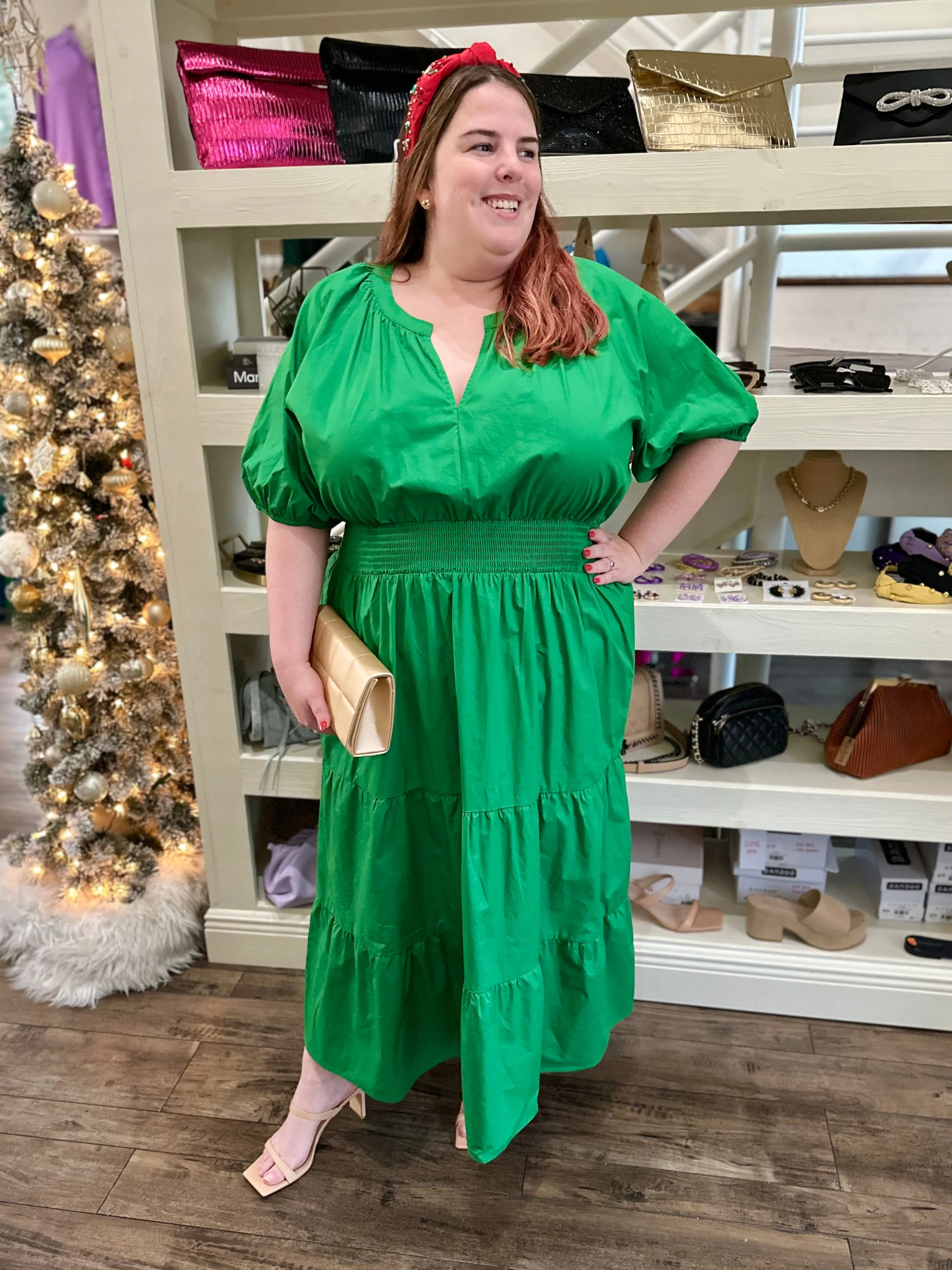 Kelly Green Poplin Midi Dress