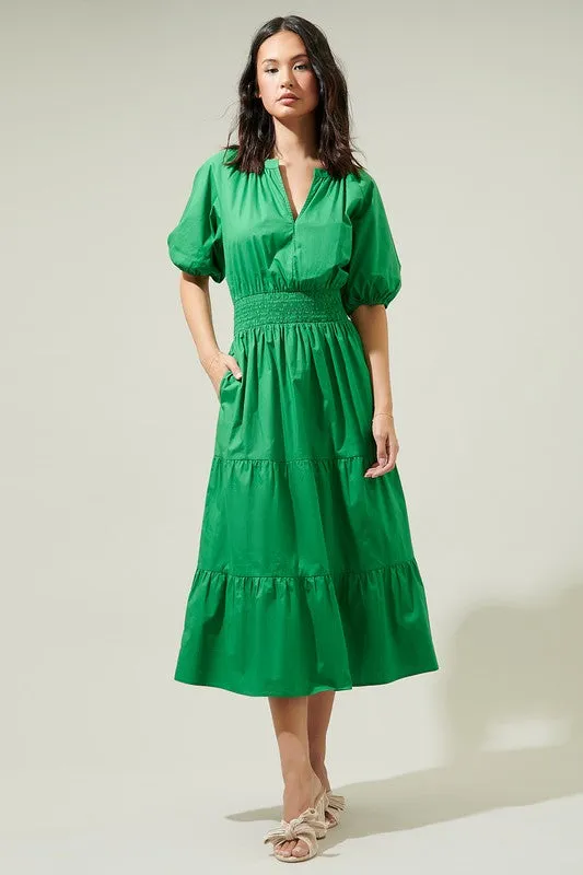 Kelly Green Poplin Midi Dress