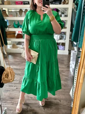 Kelly Green Poplin Midi Dress