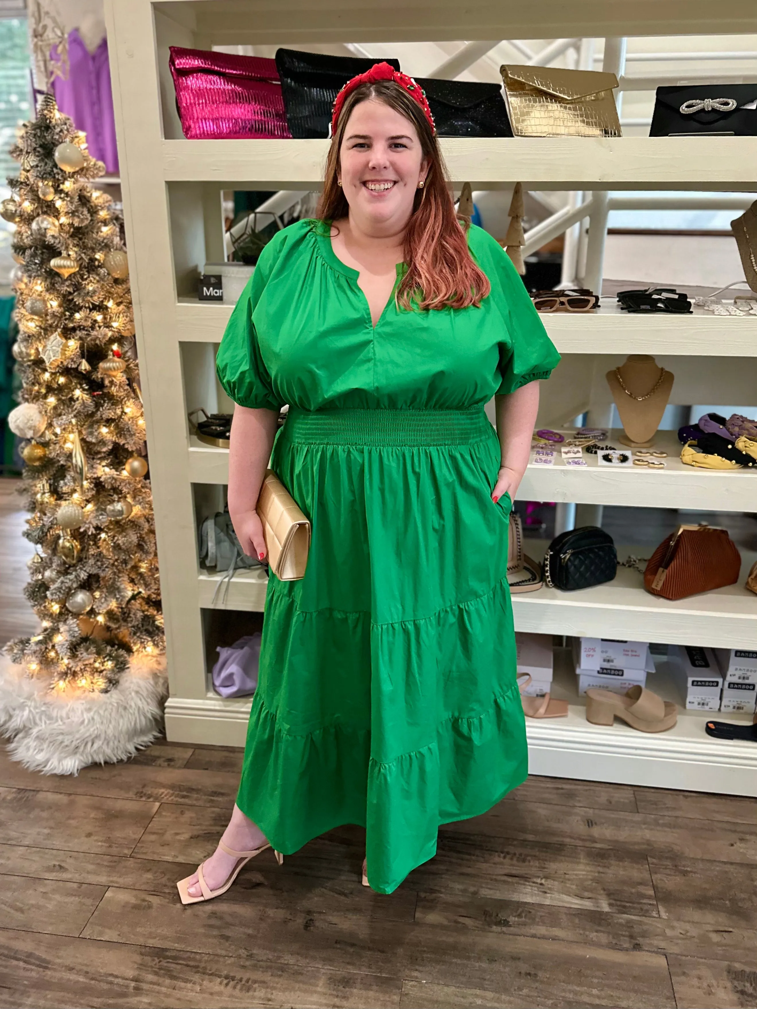 Kelly Green Poplin Midi Dress