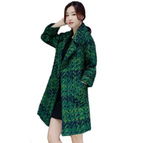 KENDRA Design Women's Fine Fashion Elegant Luxury Style Green Plaid Wool Coat Jacket