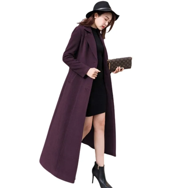 KIARA Design Women's Fine Fashion Elegant Luxury Style Long Pink Wool Coat Jacket