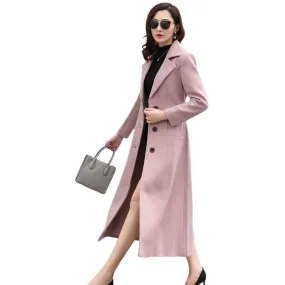 KIARA Design Women's Fine Fashion Elegant Luxury Style Long Pink Wool Coat Jacket