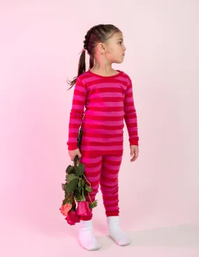 Kids Two Piece Red & Pink Stripes Pajamas