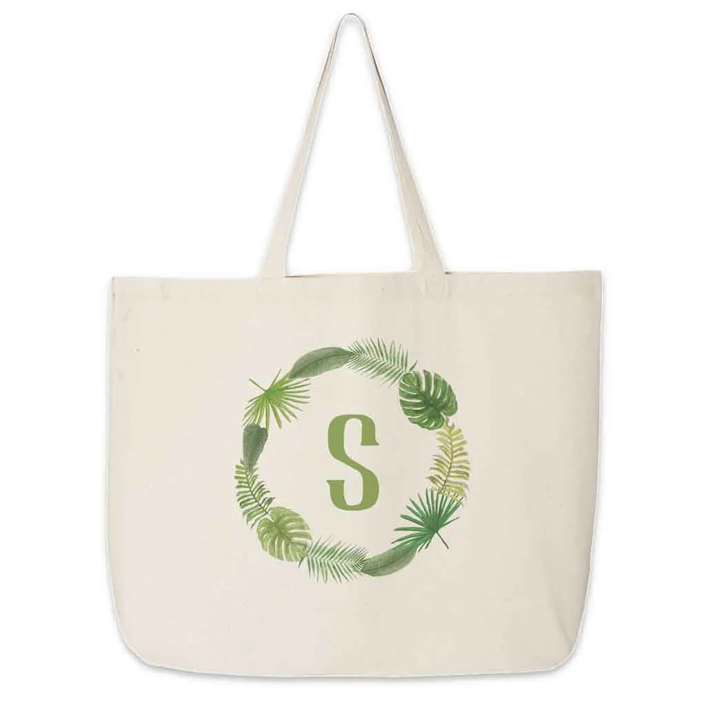 Large Tote Bag Personalized with a Tropical Leaf Design