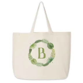 Large Tote Bag Personalized with a Tropical Leaf Design