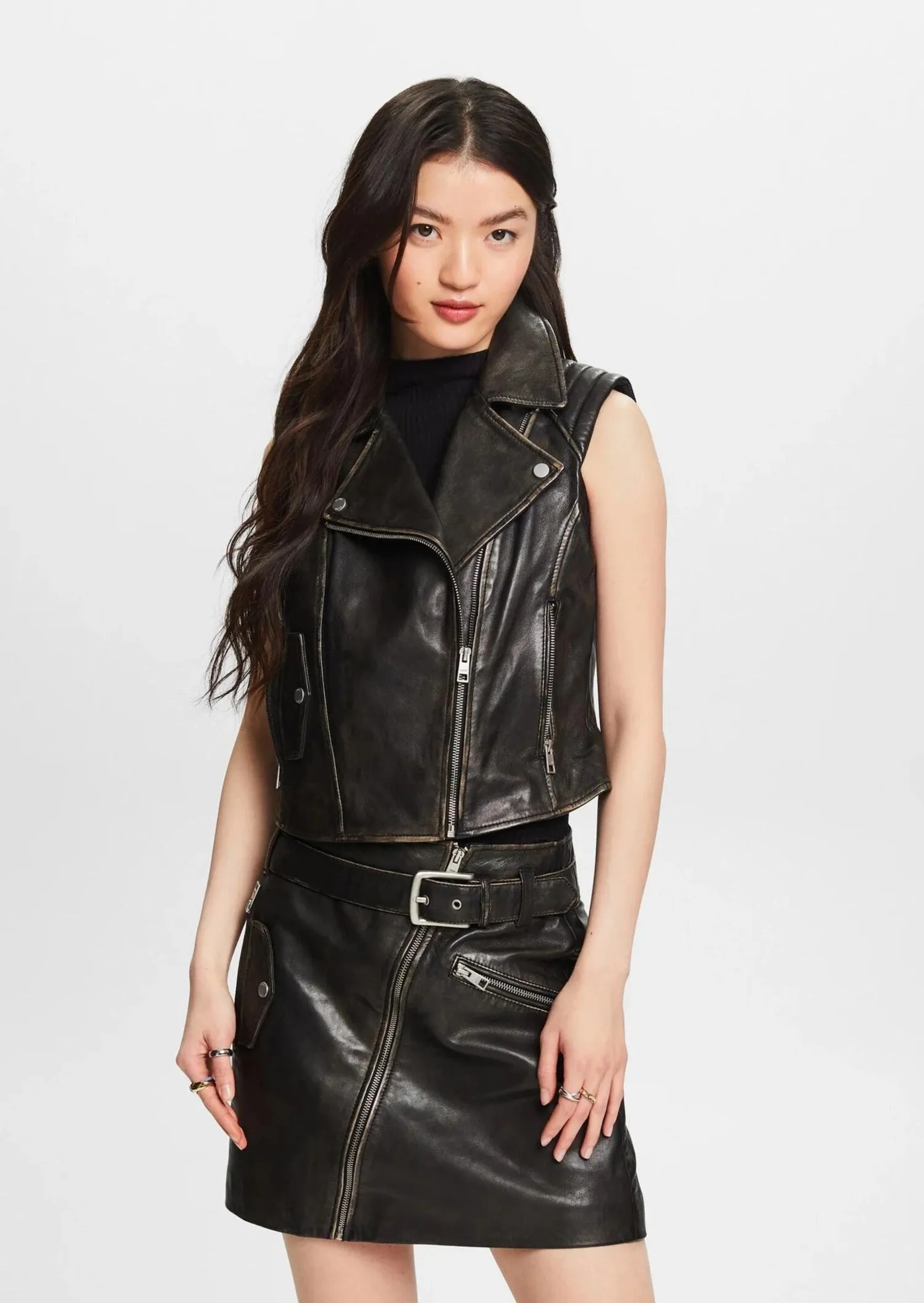 Leather Moto Vest Black