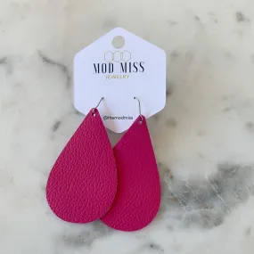 Leather Teardrop Earring Hot Pink