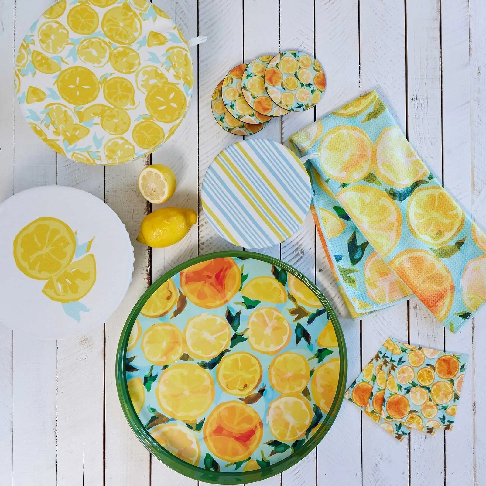 Lemon Slices blu Kitchen Food Storage Covers (Set of 3 )