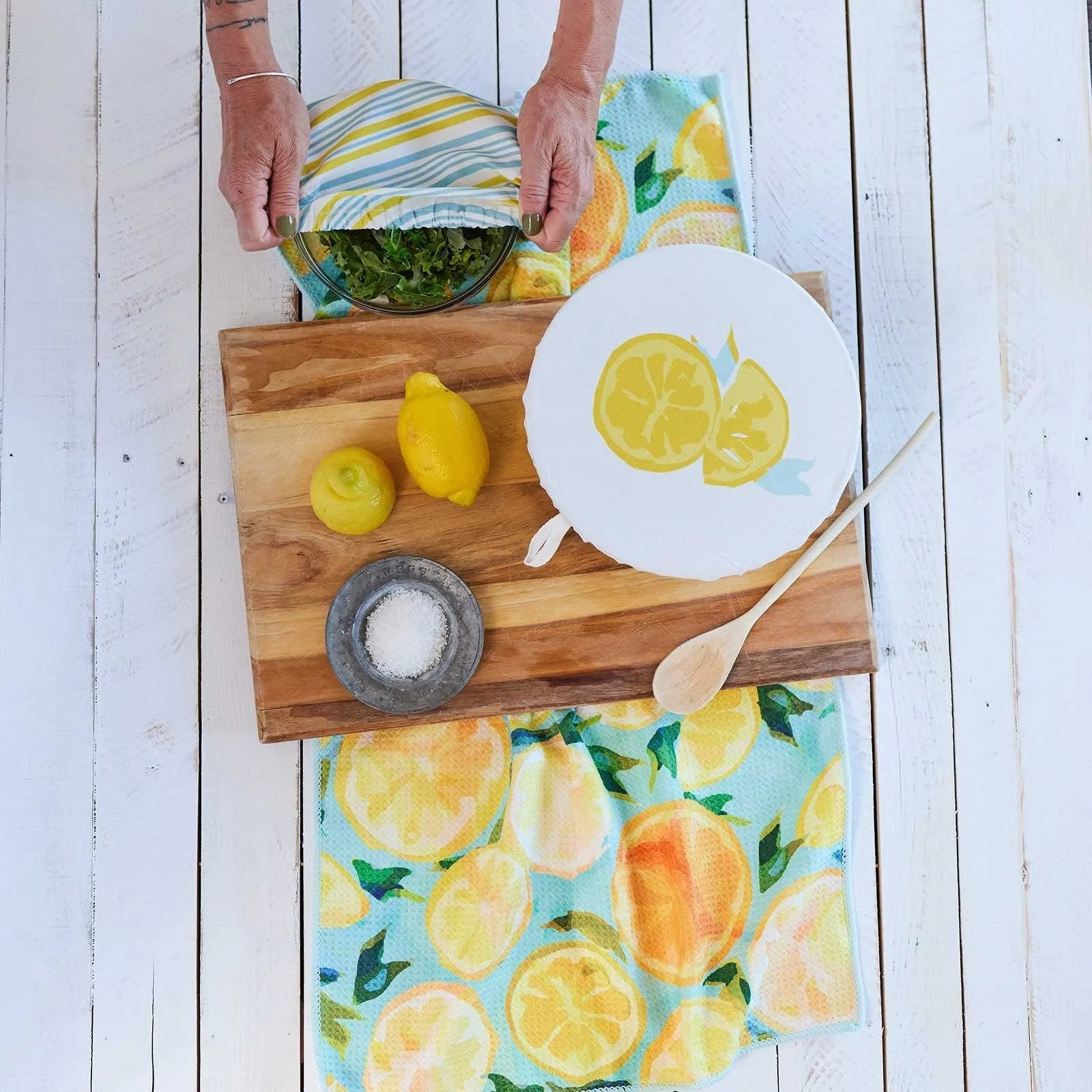 Lemon Slices blu Kitchen Food Storage Covers (Set of 3 )