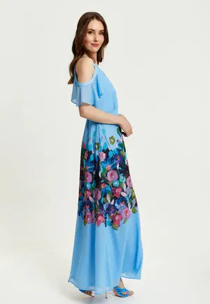 Liquorish Floral Print Maxi Wrap Dress With Frill Details