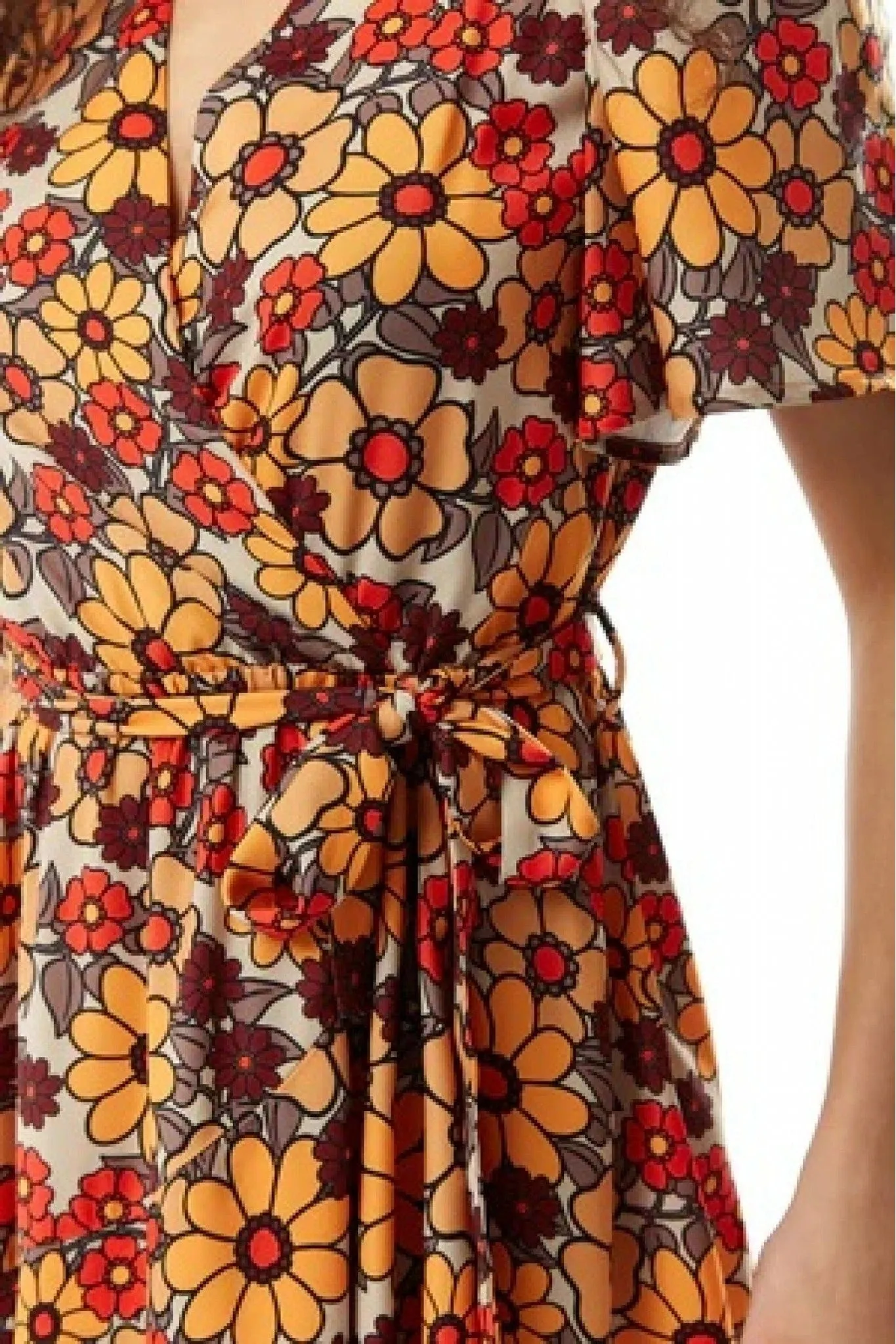 Liquorish Floral Print Midi Wrap Dress In Orange And Red