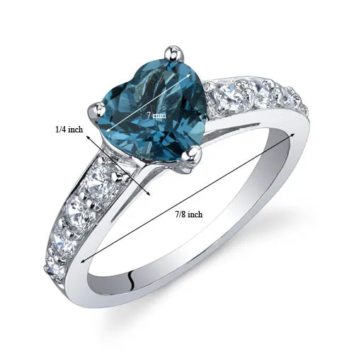 London Blue Topaz Heart Shape Sterling Silver Ring Size 9