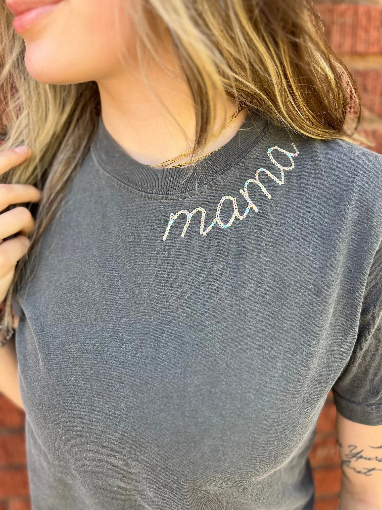 Mama Collar Embroidery Tee