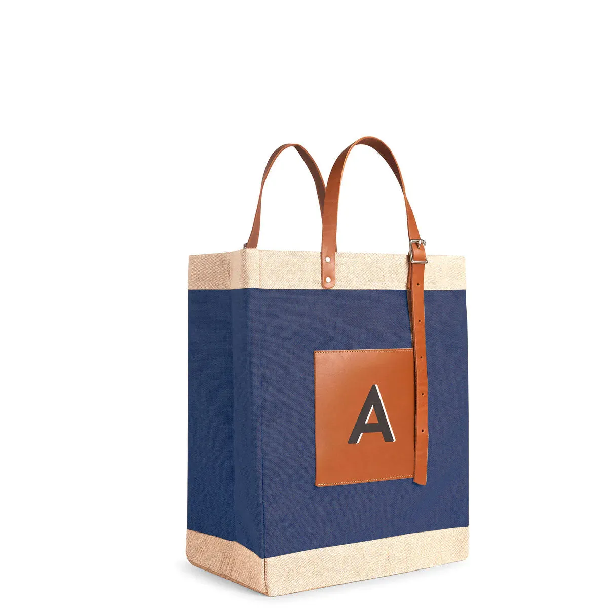 Market Bag in Navy with Adjustable Handle “Alphabet Collection”