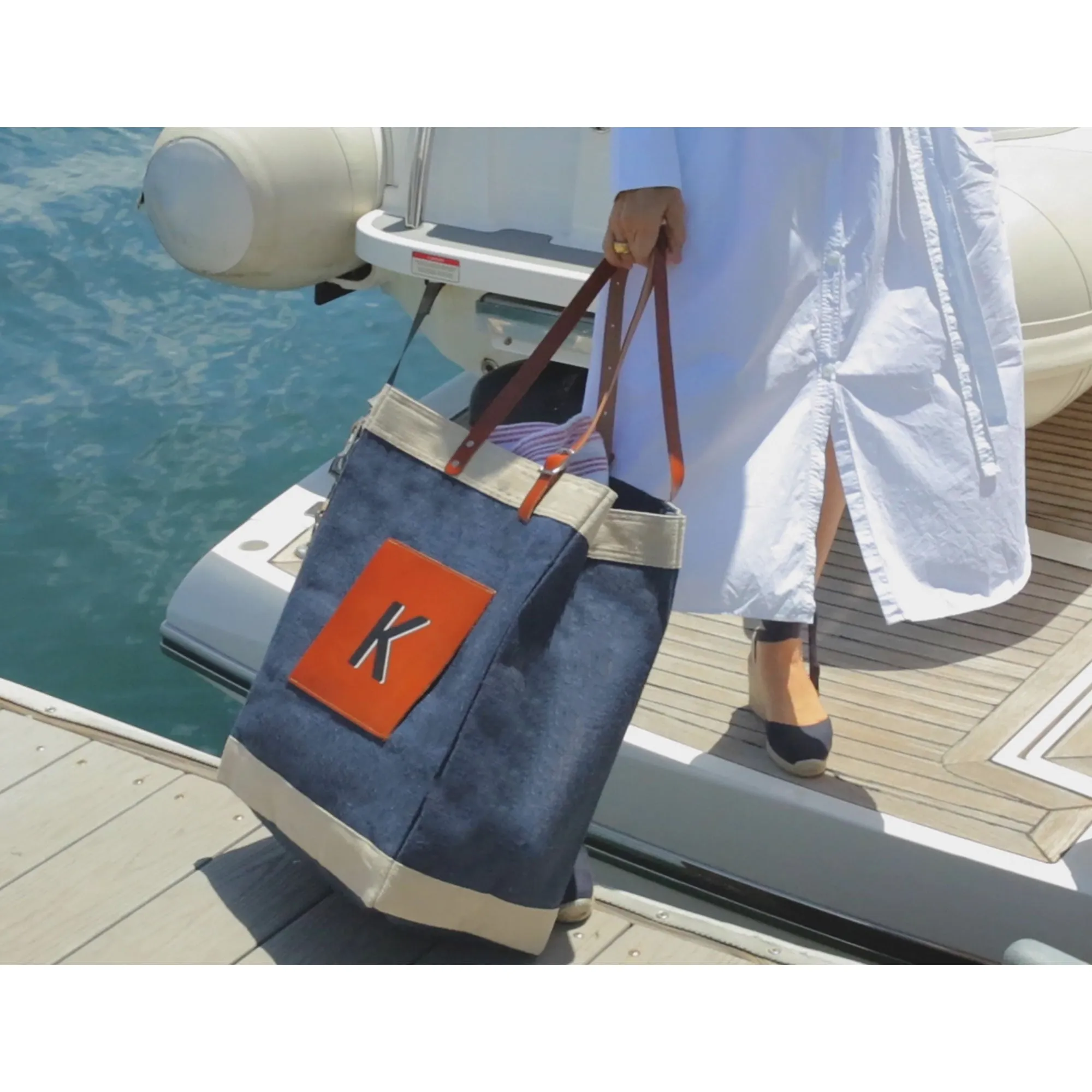 Market Bag in Navy with Adjustable Handle “Alphabet Collection”