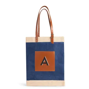 Market Bag in Navy with Adjustable Handle “Alphabet Collection”