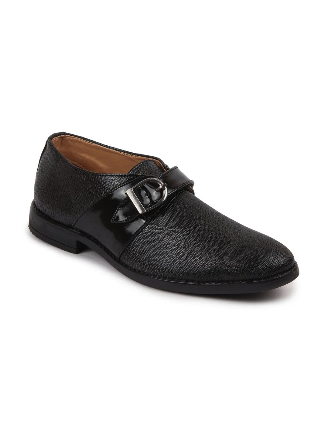 Men Black Monk Single Strap Party Wear Shoes