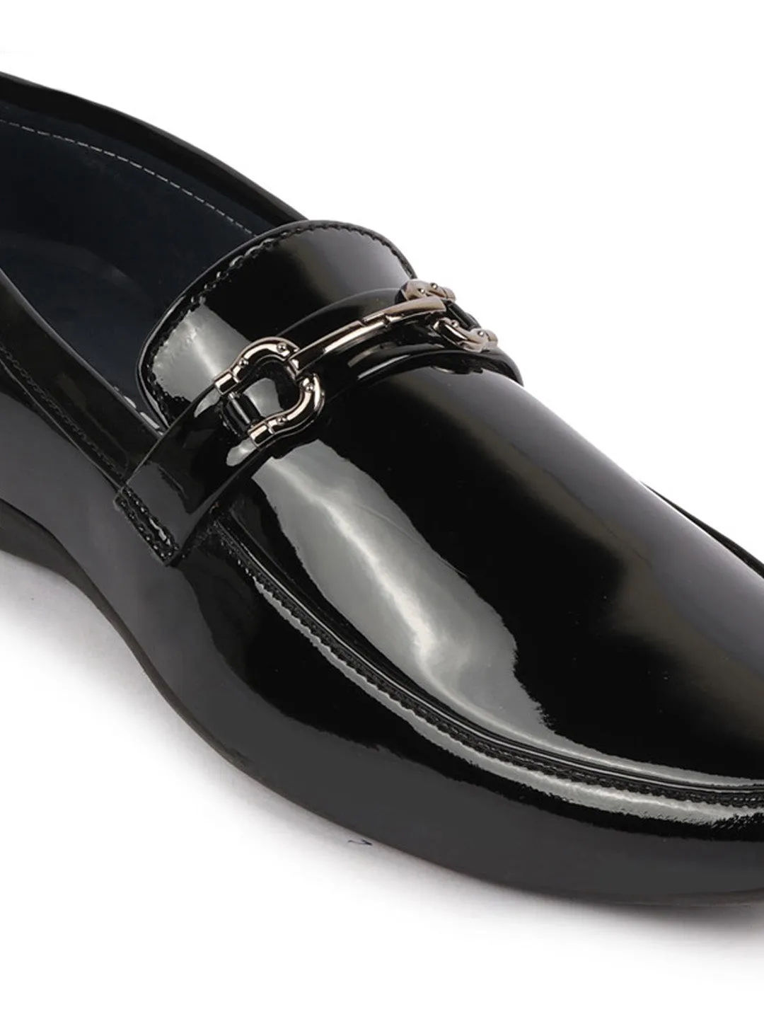 Men Black Patent Leather Horsebit Buckle Formal Loafer Shoes