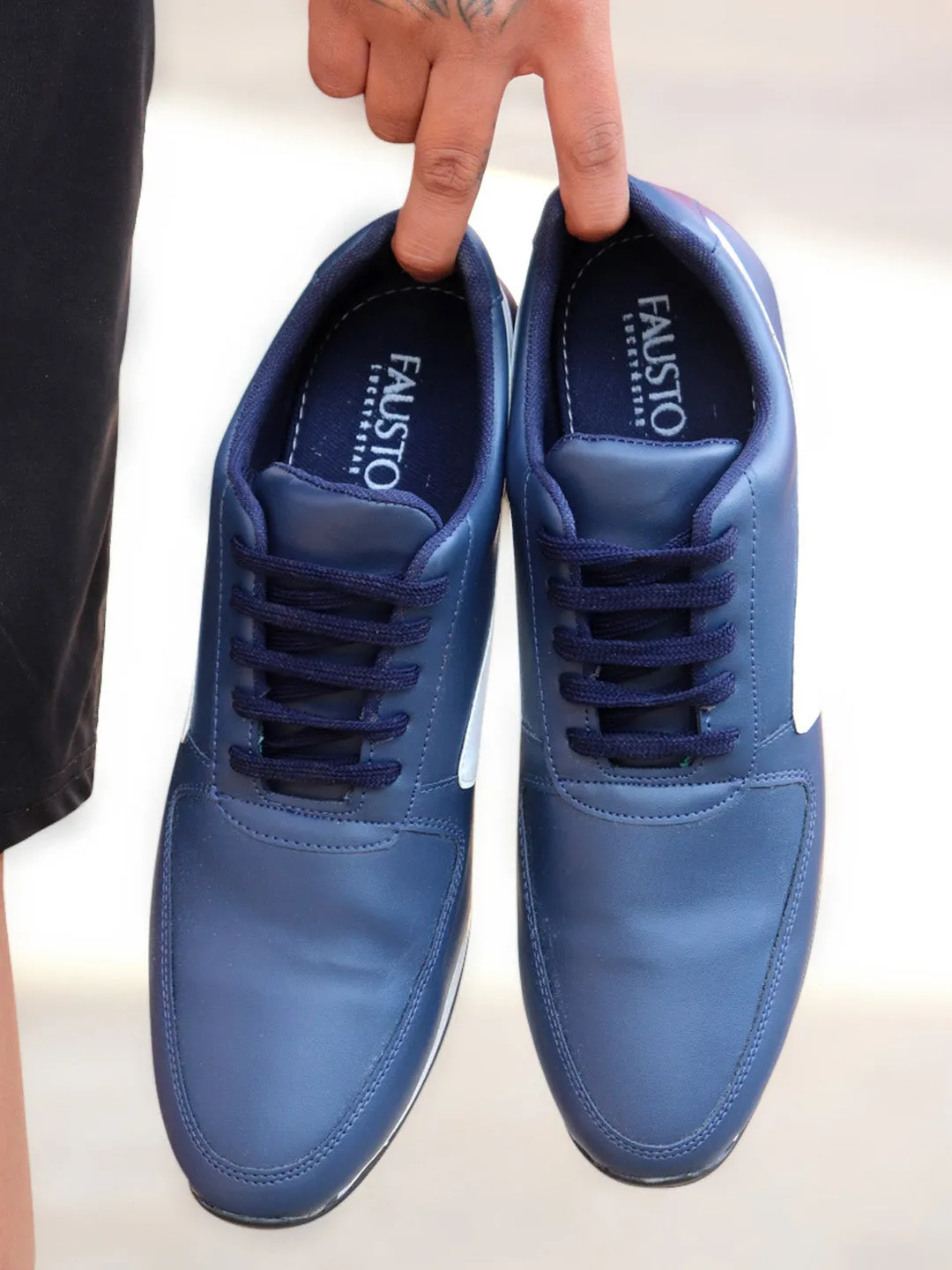 Men Blue Trendy Lace Up Sneakers