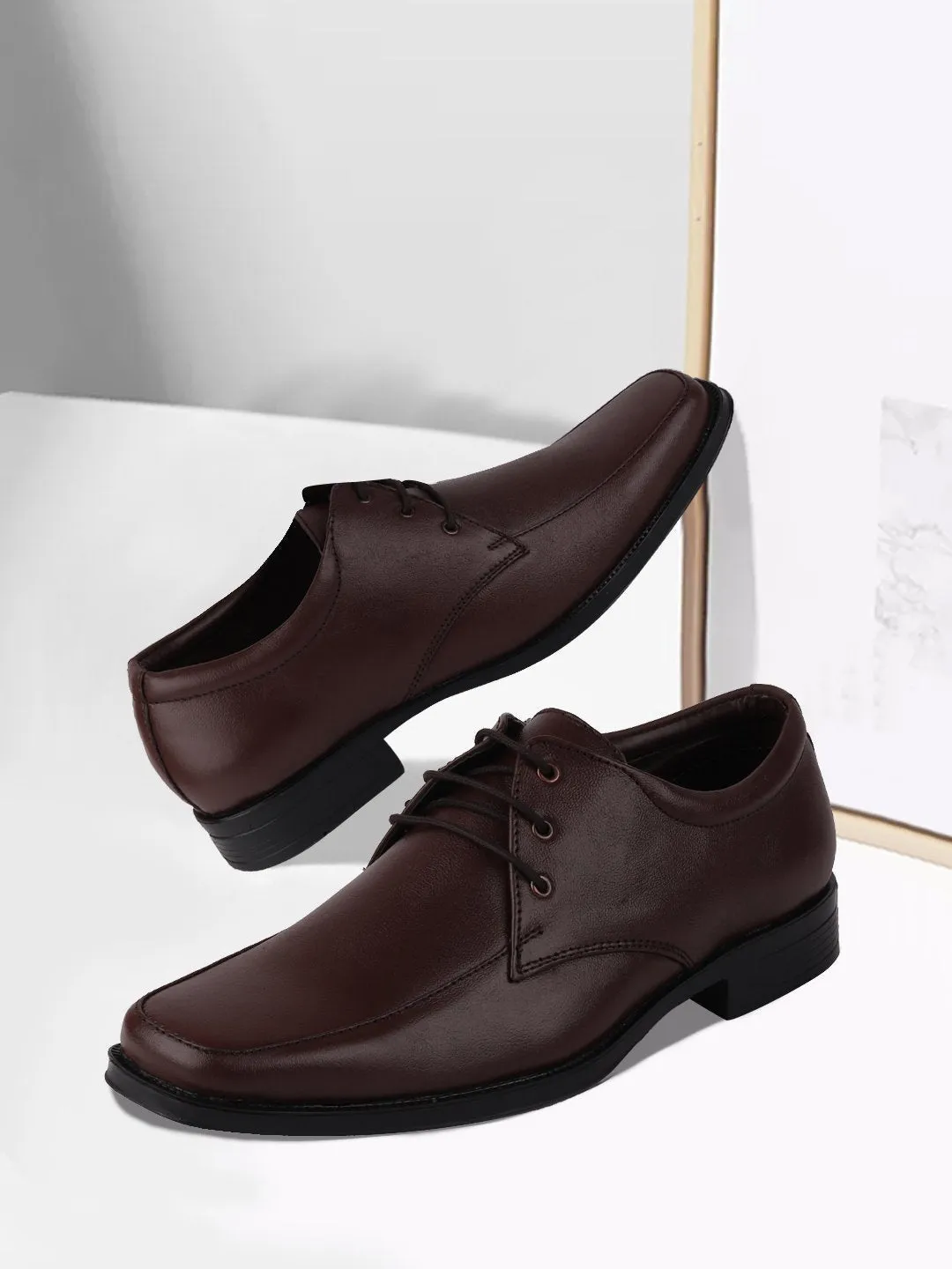 Men Brown Formal Leather Lace-Up Derby Shoes