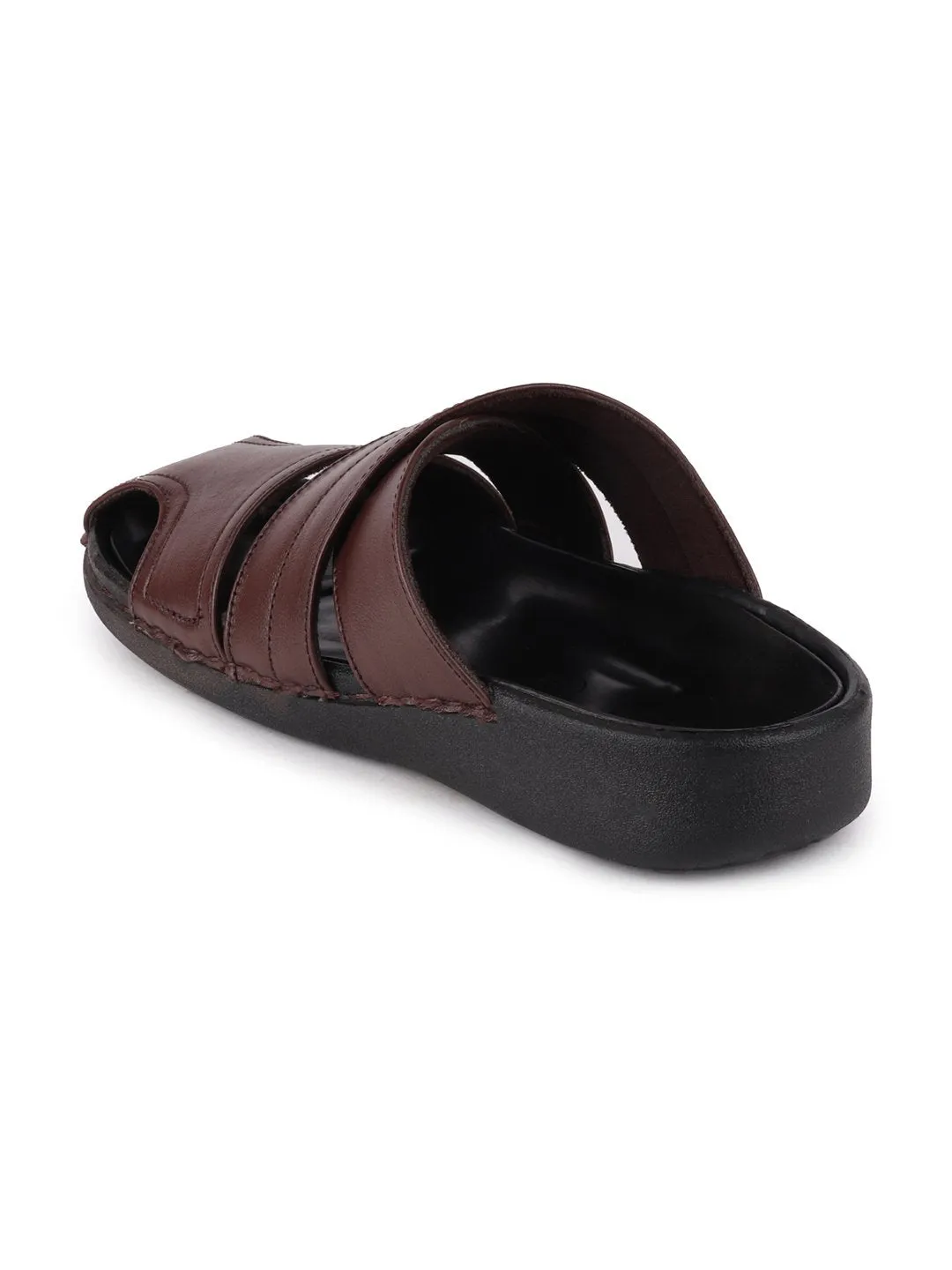 Men Brown Formal Leather Slip-On Flat Sandals