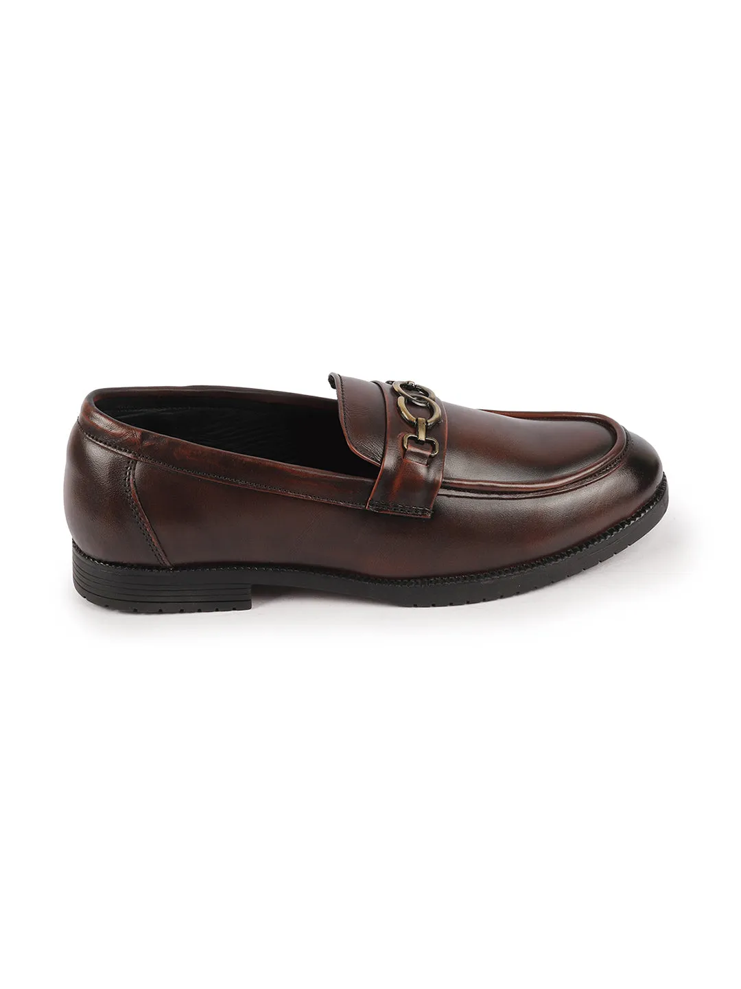 Men Brown Wedding Party Genuine Leather Buckle Slip On Loafer Shoes